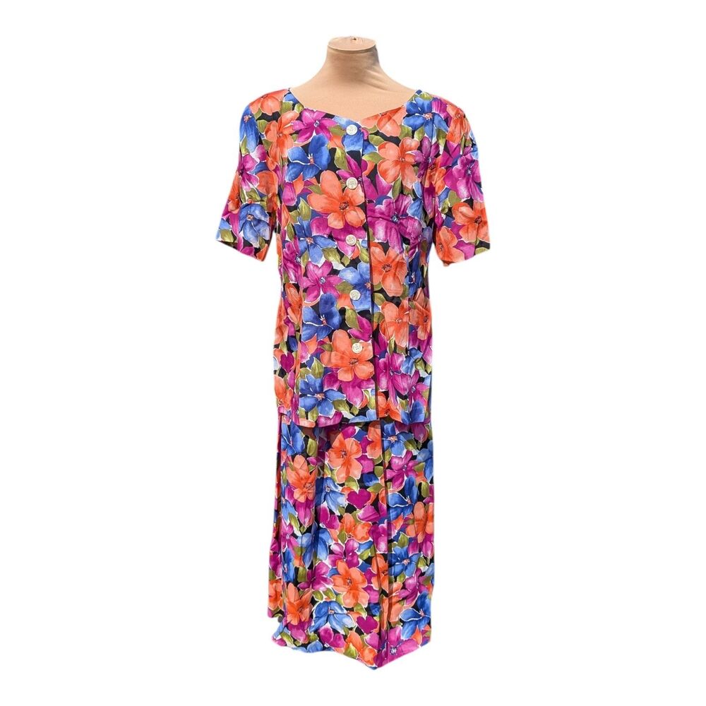Tanner 2 Piece Floral Blouse and Skirt Set Size 14 Vintage Retro Grannycore